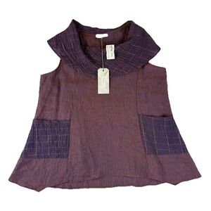 Chalet et Ceci Sleeveless Cowl Neck Top Size XL Lagenlook‎ USA Linen Purple NWT